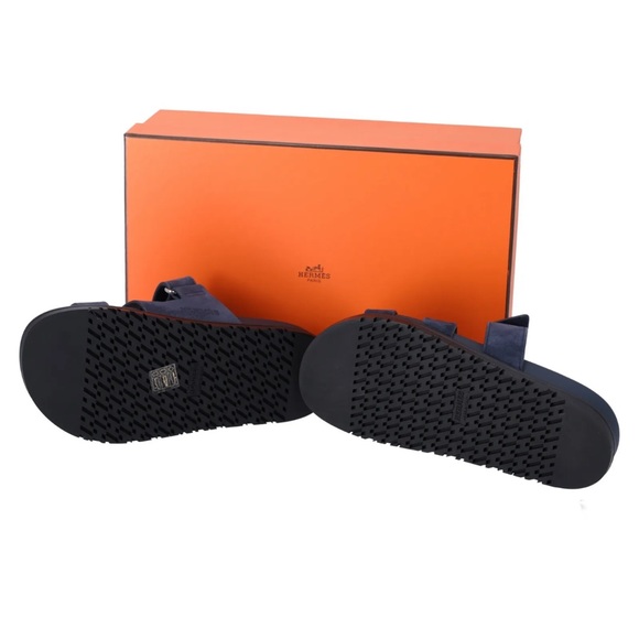 BNIB Hermes Chypre Sandals Women 37 Suede blue Celeste Navy Full Set - Picture 4 of 8